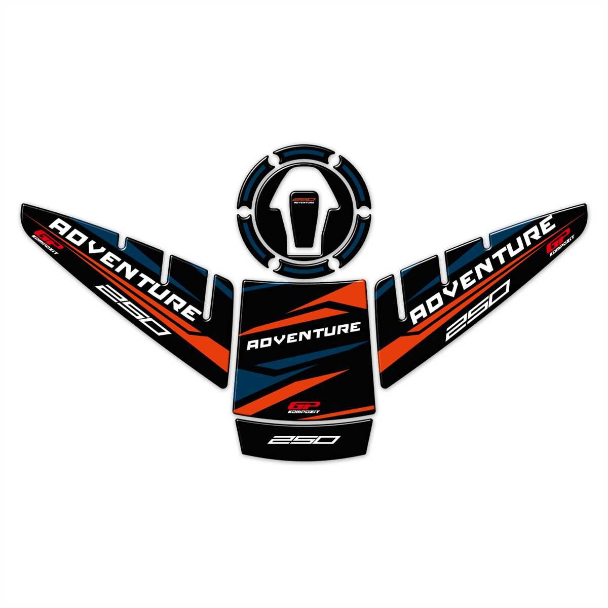 GP Kompozit KTM 250 Adventure 2020-2024 Uyumlu Tank Pad Seti Siyah-Mavi